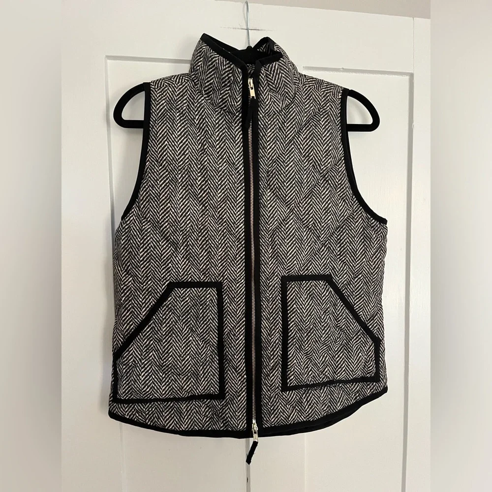 J. Crew Herringbone Zebra Print Down Puffer Vest size Small
